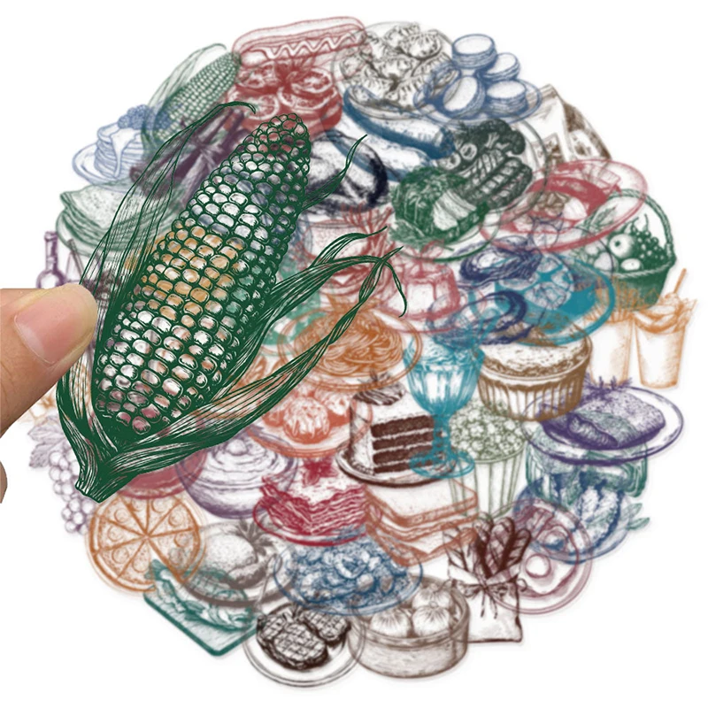 50PCS Retro Food Stickers Set  - đánh giá và giá Yummy Food Snacks